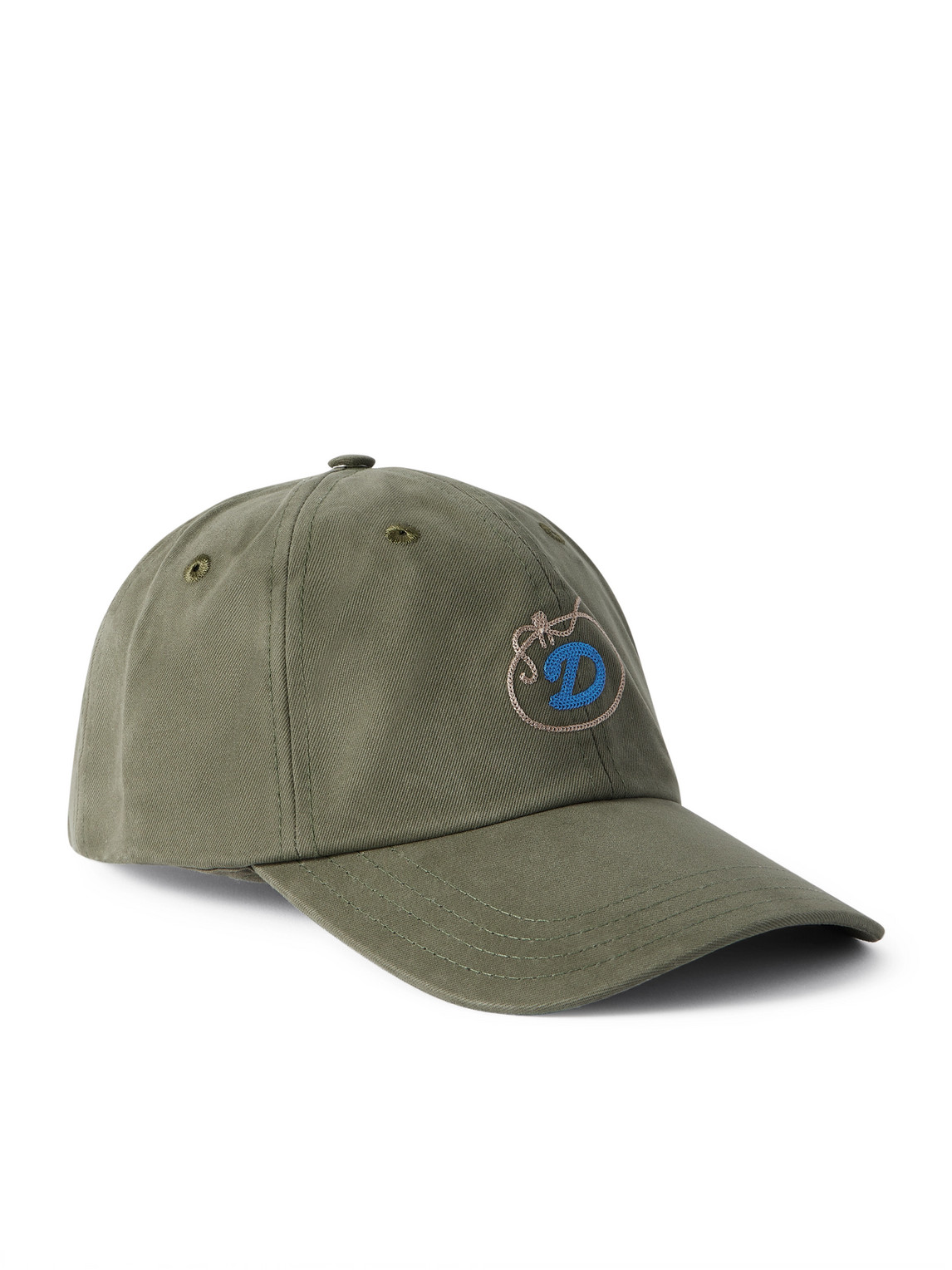 Drake's D Lasso Logo-embroidered Cotton-twill Cap In Green