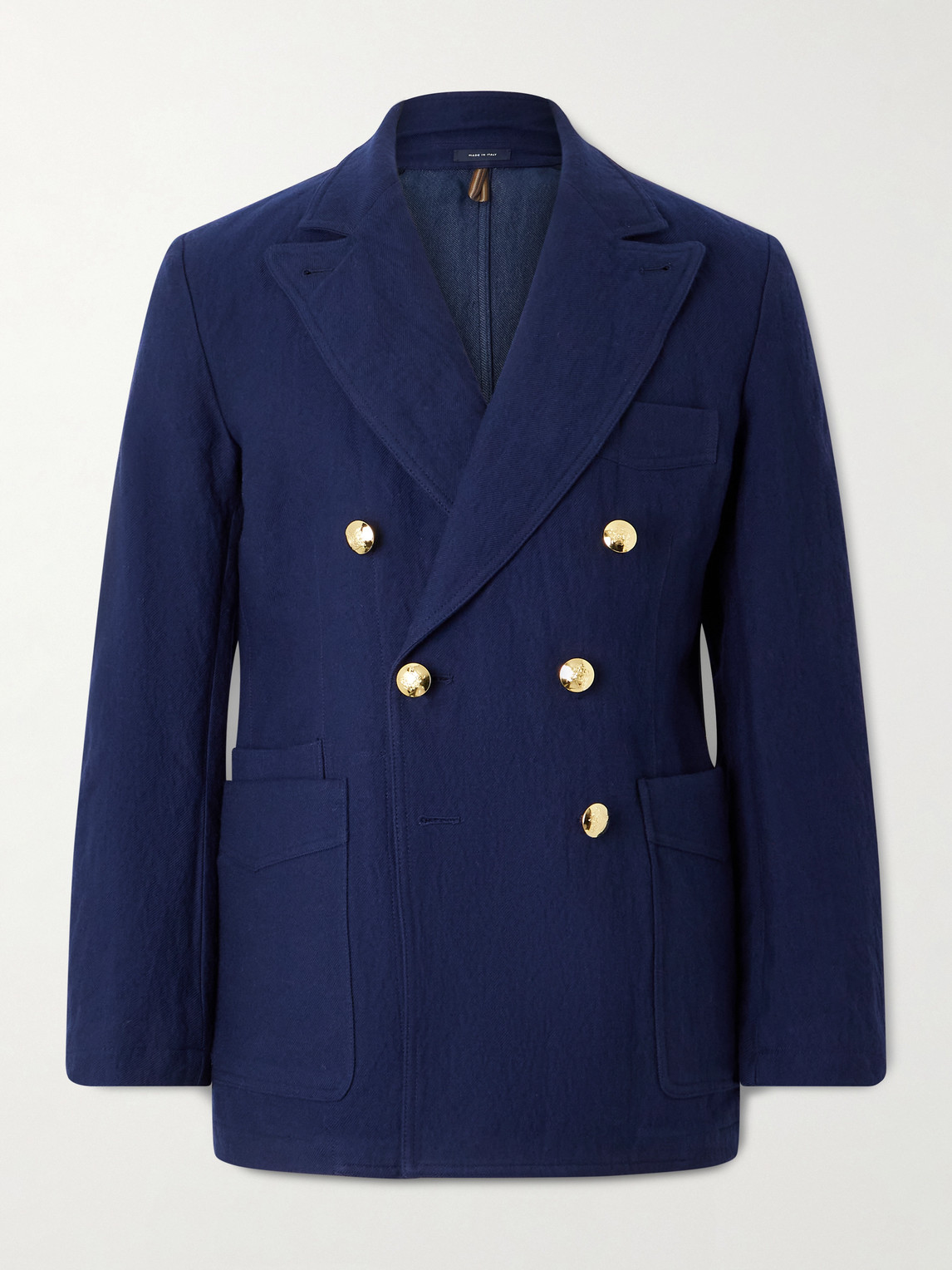 Drake's Mkiii Double-breasted Twill Blazer In Blue