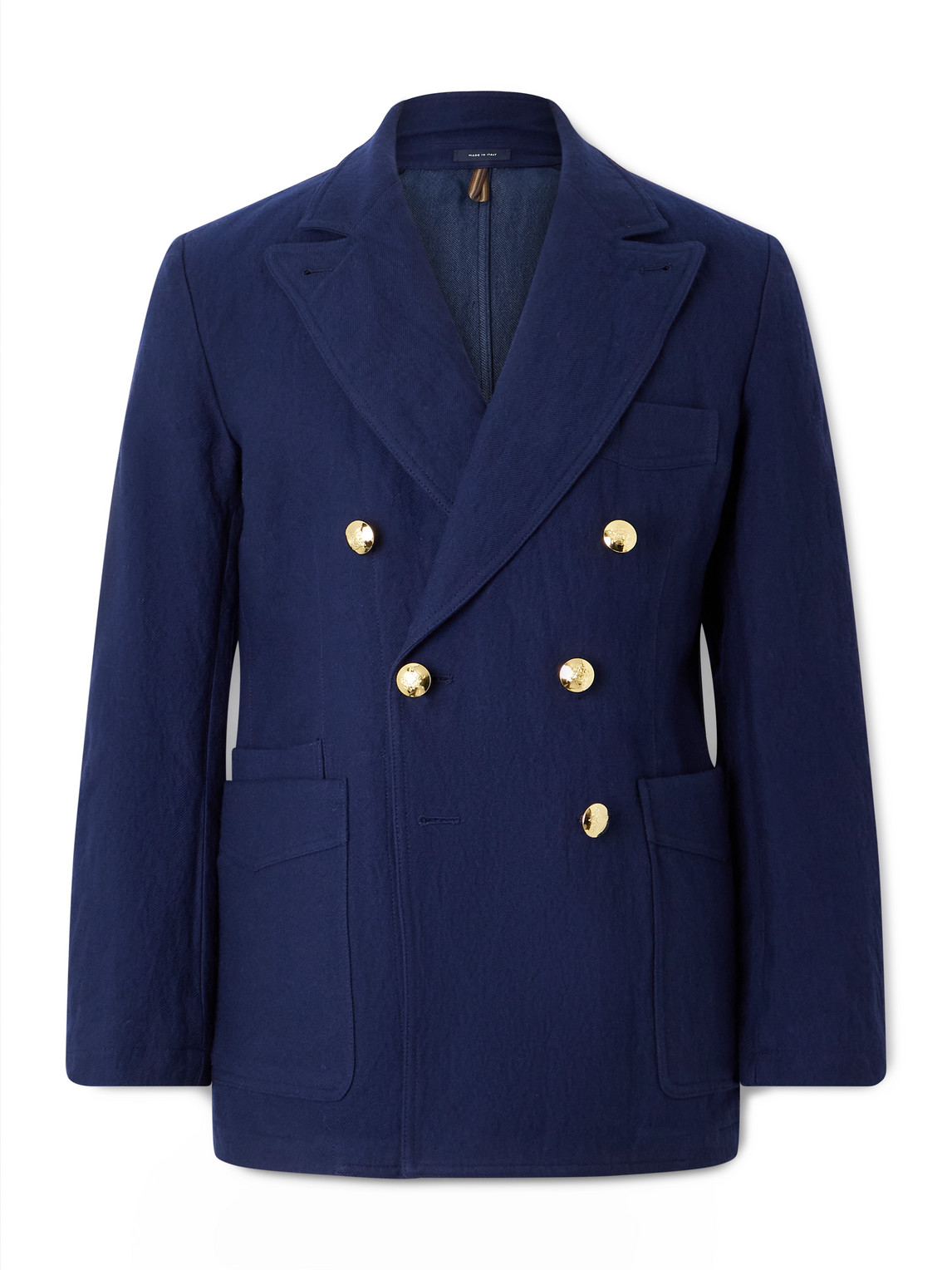 Drake's Mkiii Double-breasted Twill Blazer In Blue