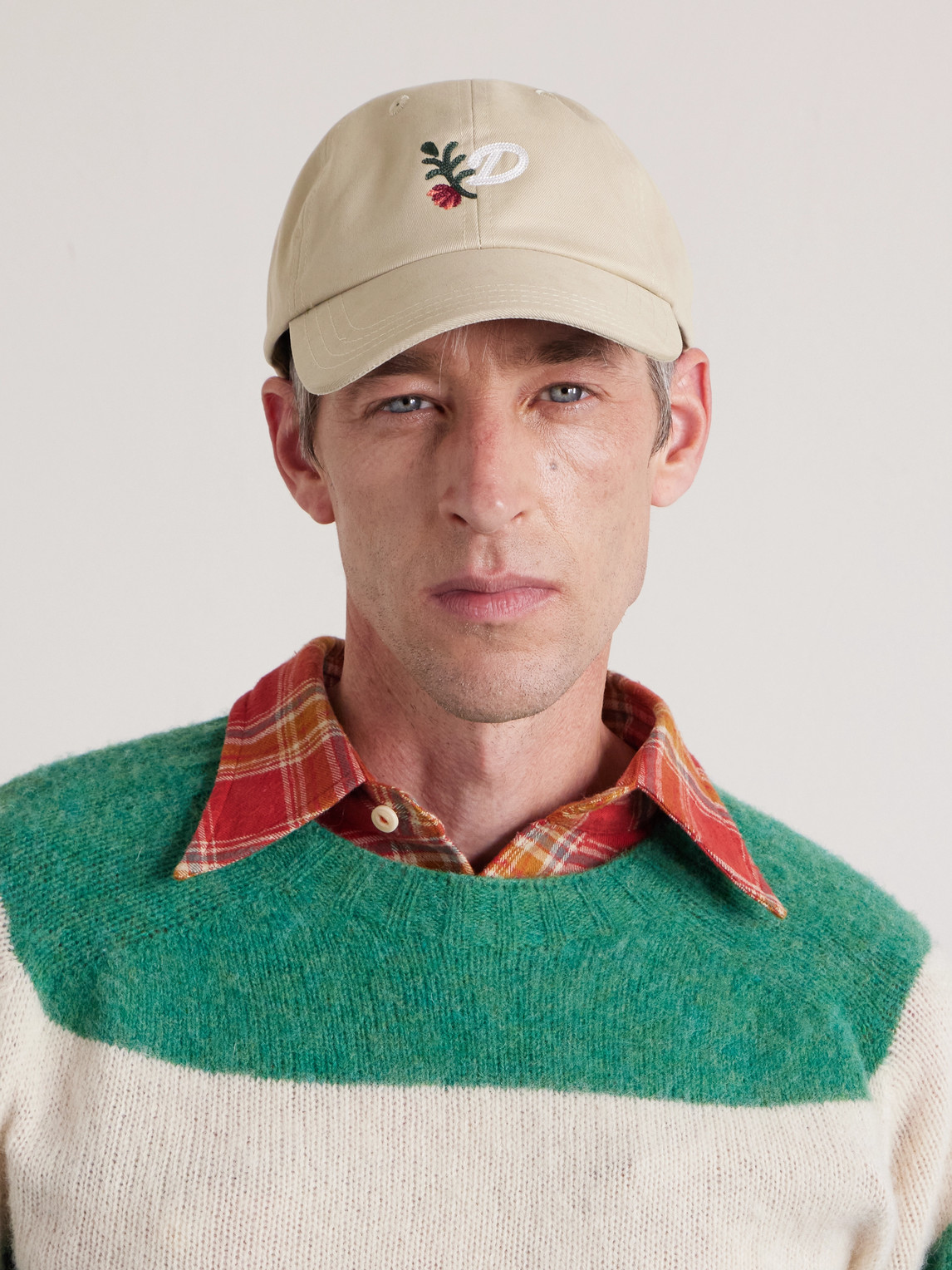 Drake's D Flower Embroidered Cotton-twill Baseball Cap In Neutral