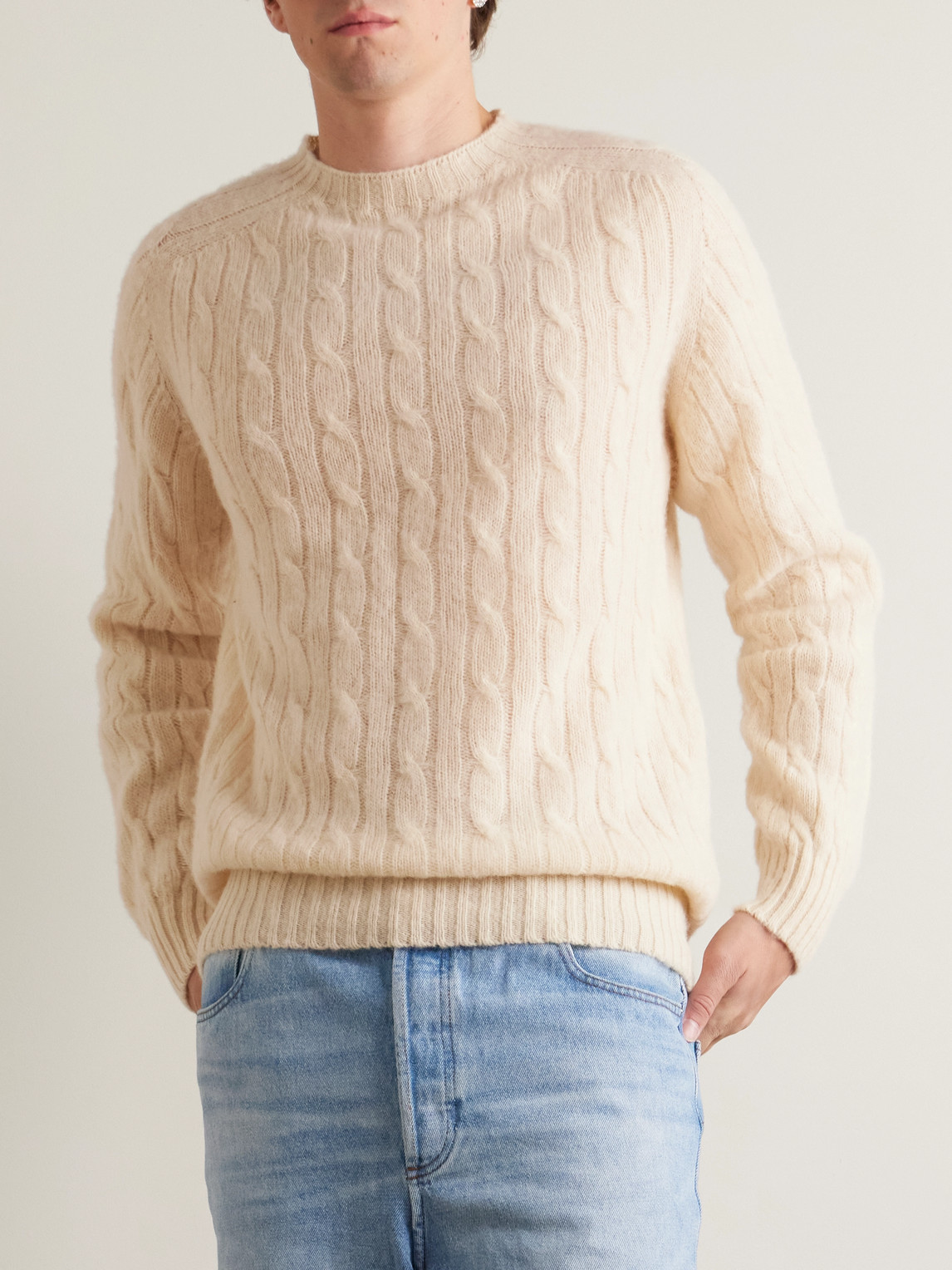Drake's Cable-knit Brushed-wool Sweater In Neutral
