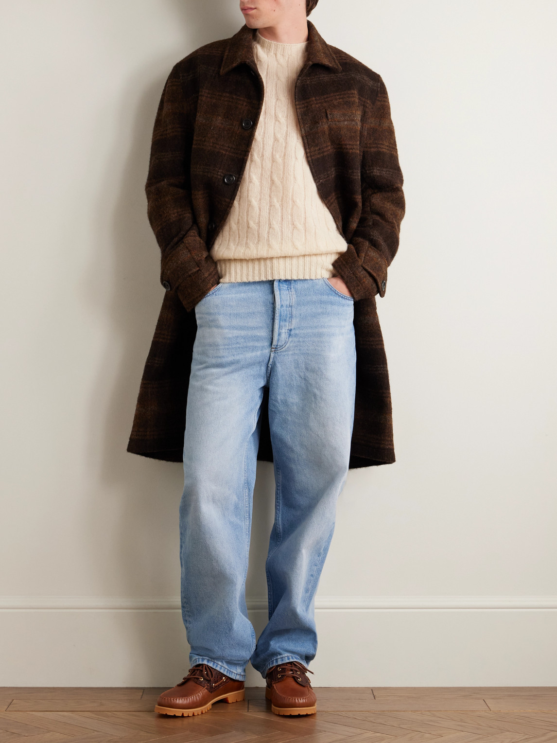 Drake's Cable-knit Brushed-wool Sweater In Neutral