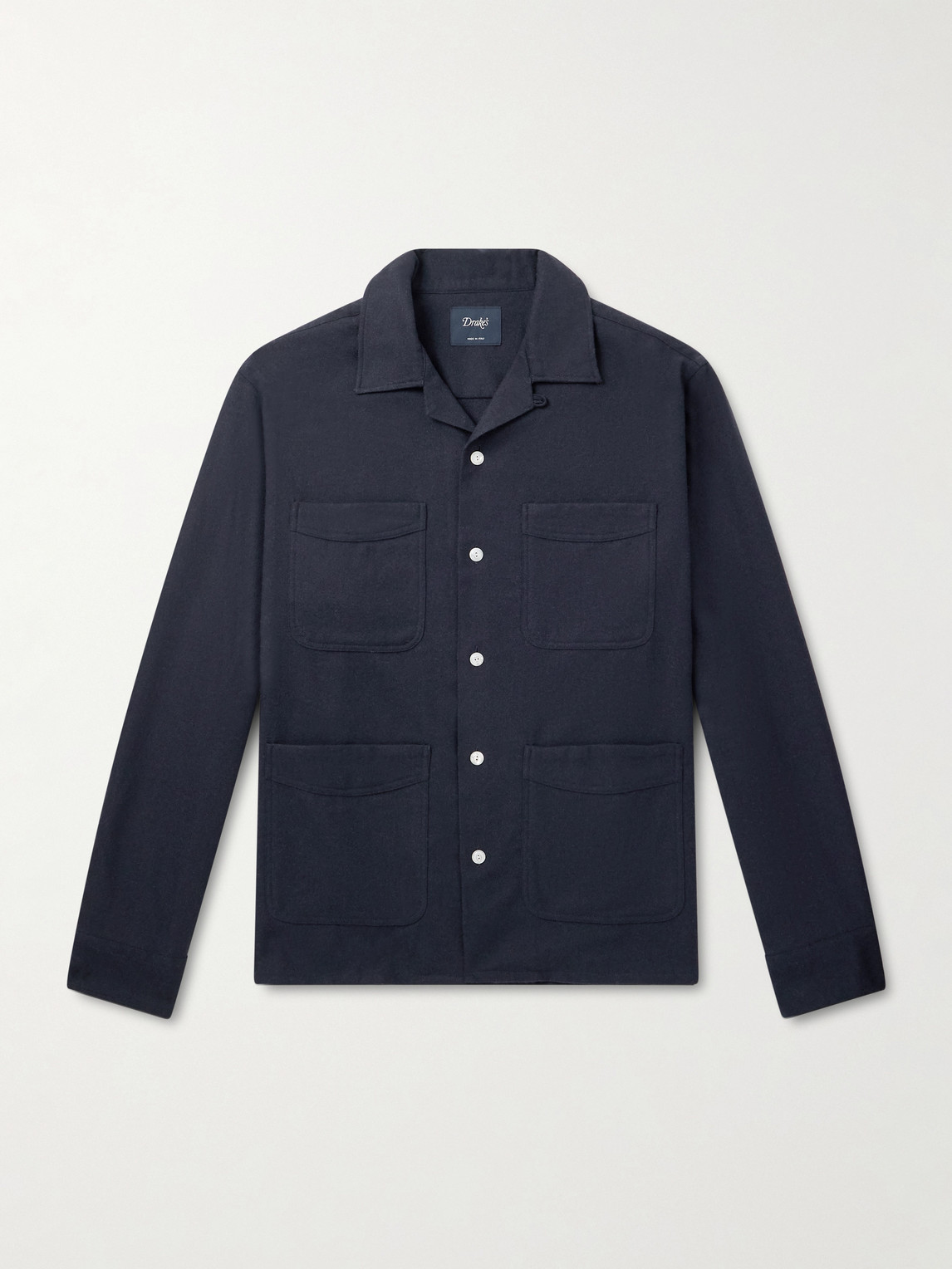 Drake's Convertible-collar Wool Shirt In Animal Print