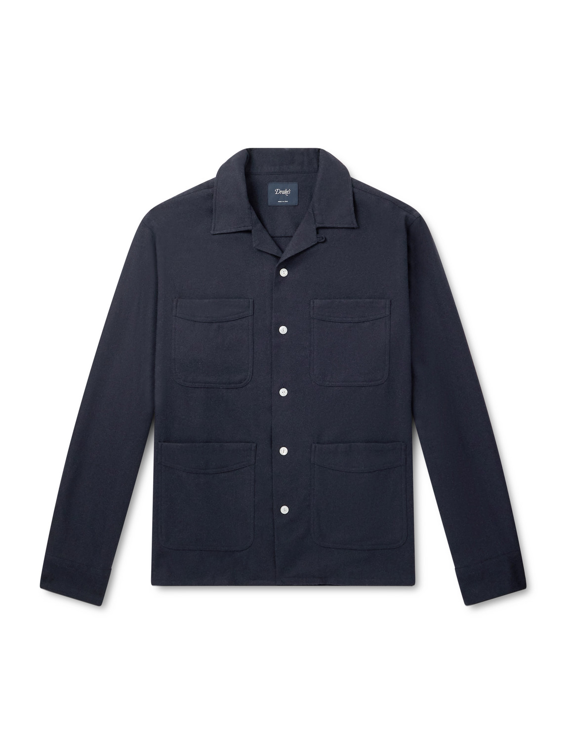 Drake's Convertible-collar Wool Shirt In Animal Print