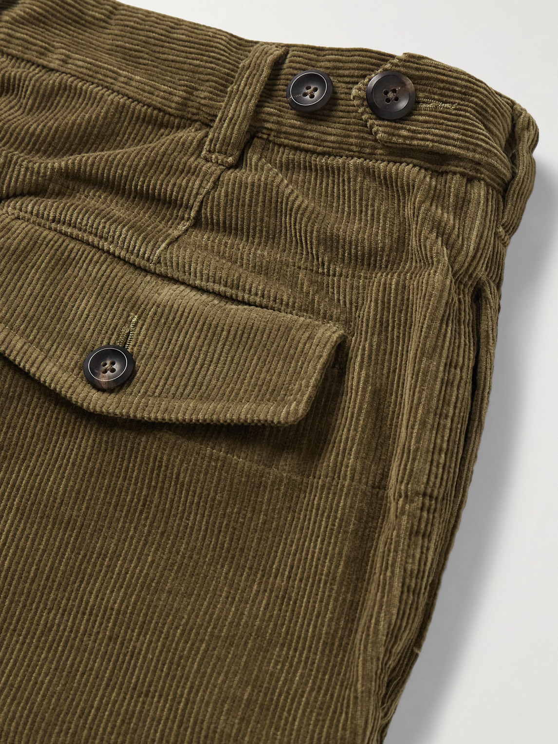 Drake's Games Tapered Pleated Cotton-corduroy Trousers In Green