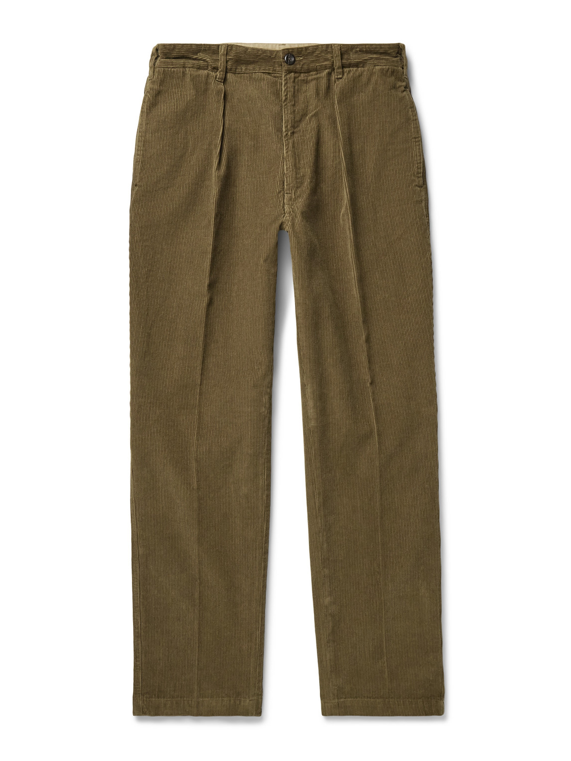 Drake's Games Tapered Pleated Cotton-corduroy Trousers In Green