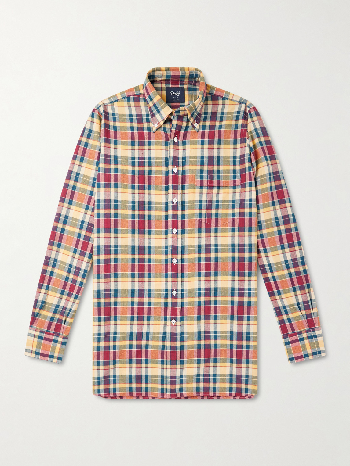 Drake's Button-down Collar Checked Cotton-madras Shirt In Multi