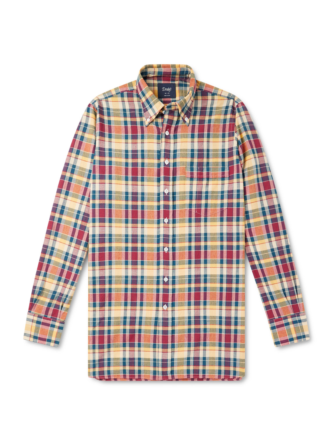 Drake's Button-down Collar Checked Cotton-madras Shirt In Multi