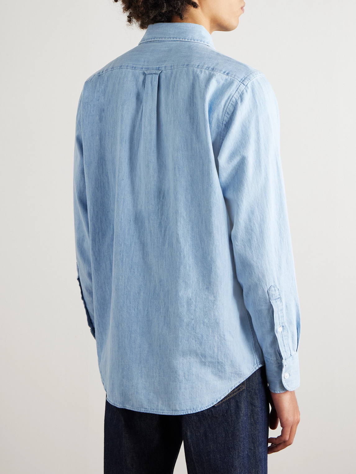 Drake's Light Denim Button-up Shirt In Multi