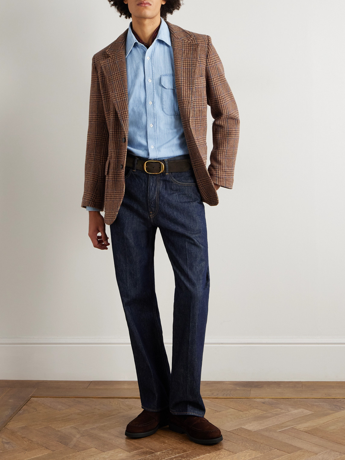 Drake's Light Denim Button-up Shirt In Multi