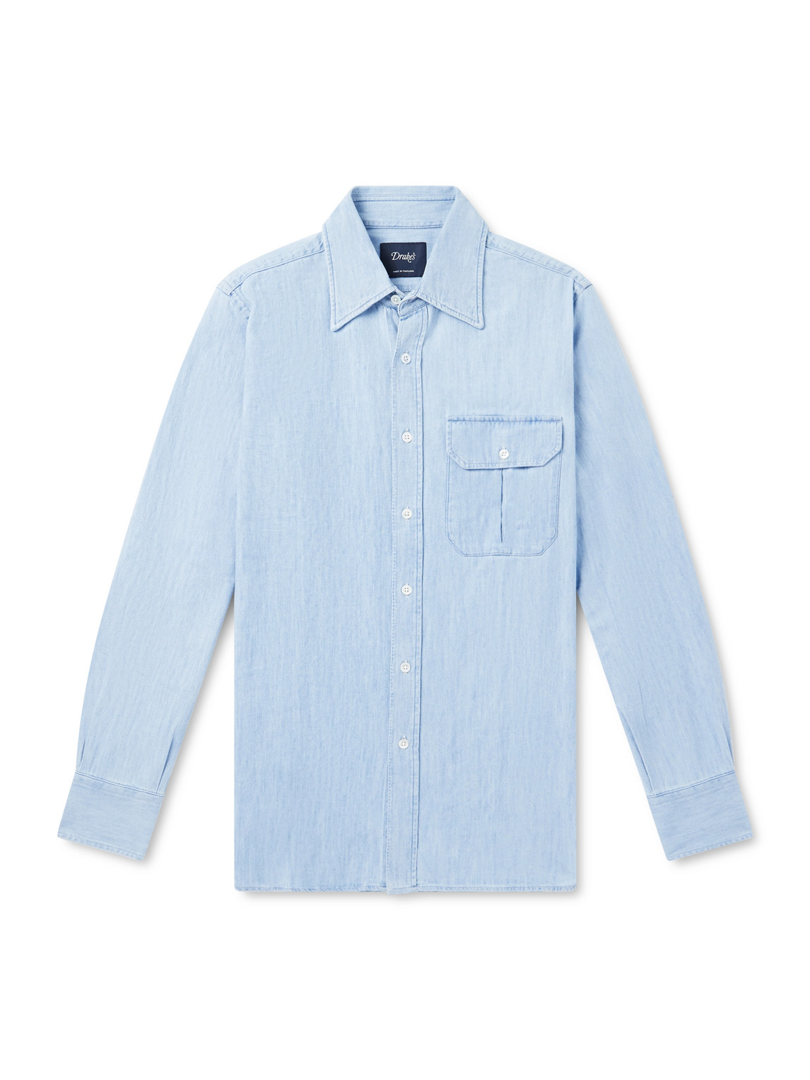Drake's Light Denim Button-up Shirt In Multi