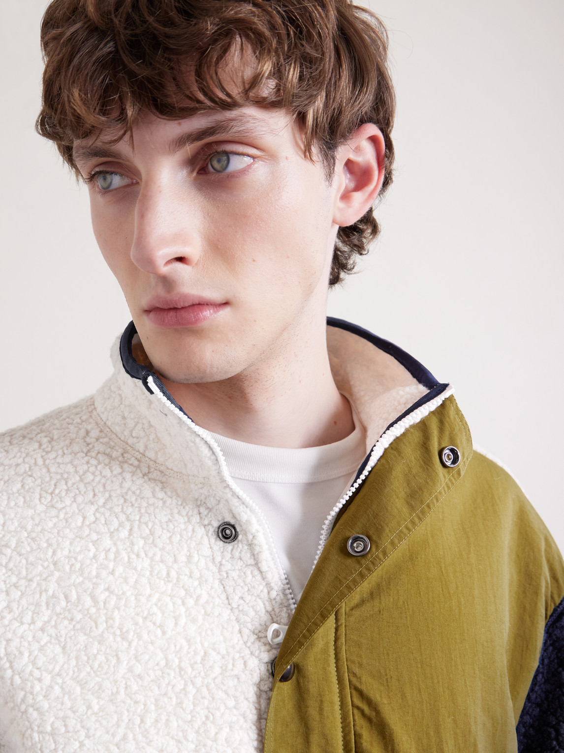 Drake's Fleece And Shell Half-placket Jacket In Multi