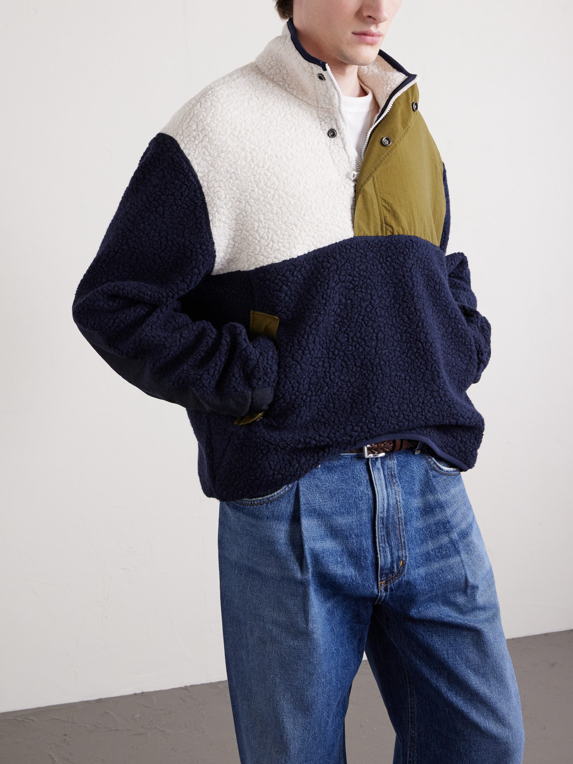 Drake's Fleece And Shell Half-placket Jacket In Multi