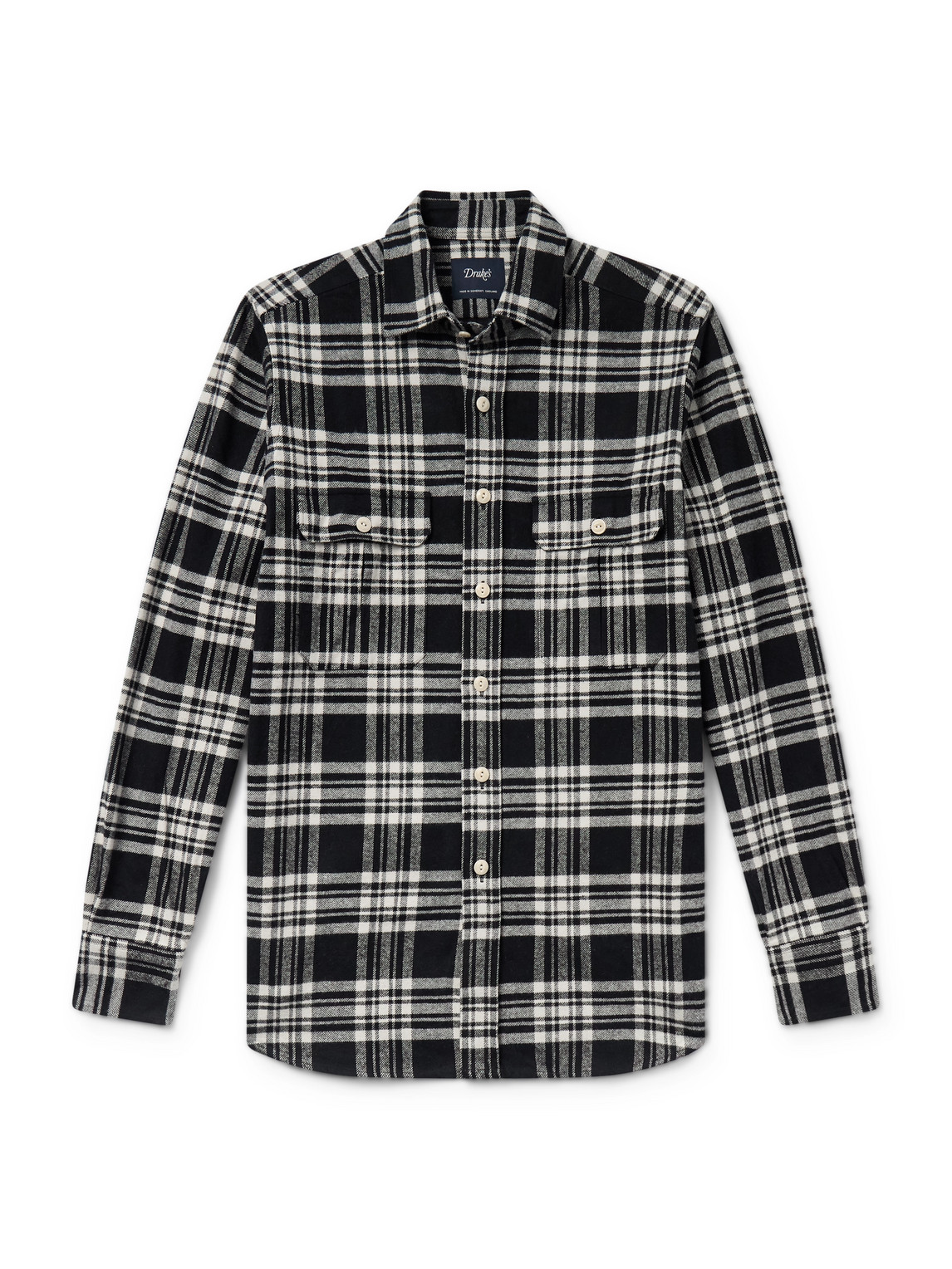 Drake's Checked Cotton-flannel Shirt In Black
