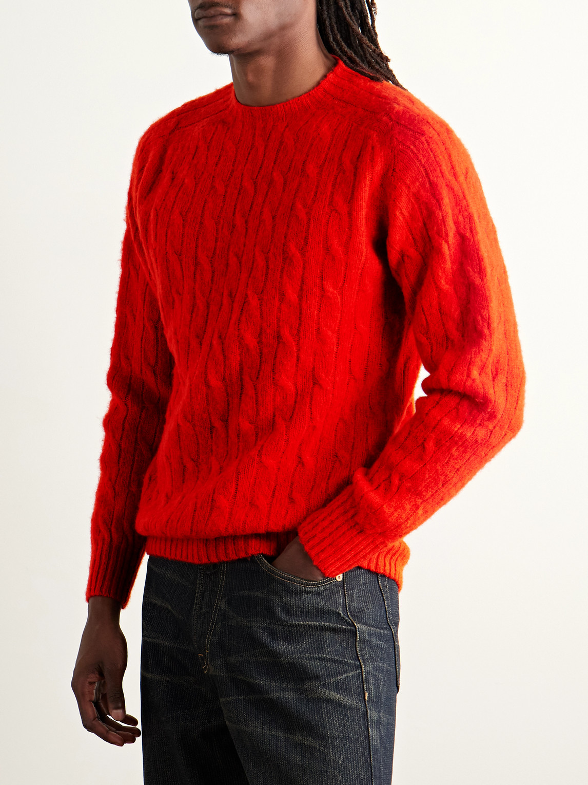  Drake's - Cable-knit Shetland Wool Sweater - Men - Red - Xxl 