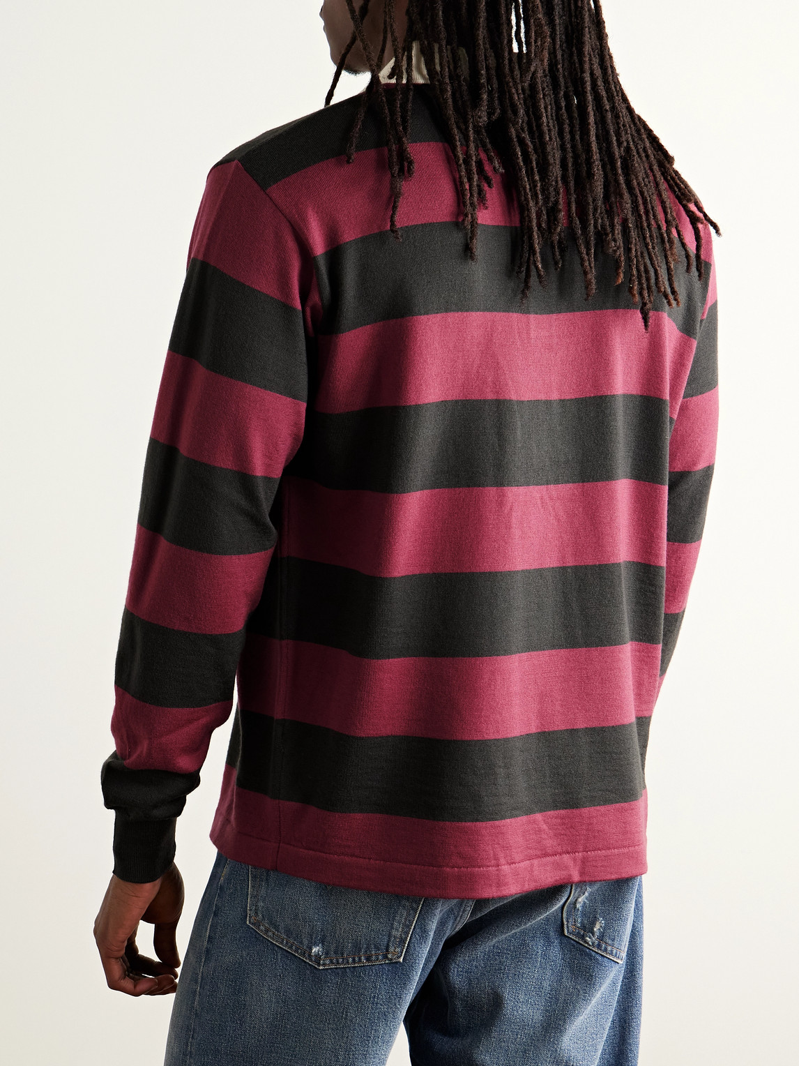  Drake's - Striped Merino Wool Polo Shirt - Men - Red - S 