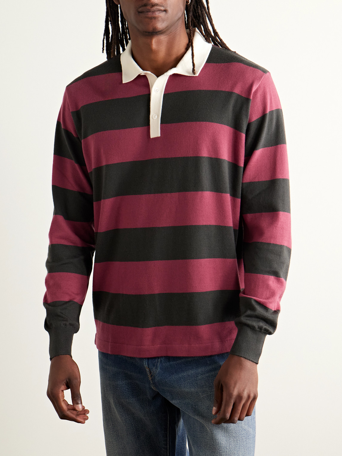  Drake's - Striped Merino Wool Polo Shirt - Men - Red - S 
