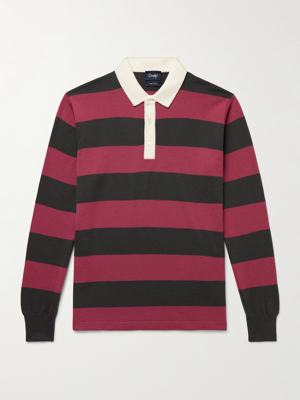 Drake's Striped Merino Wool Polo Shirt In Pink