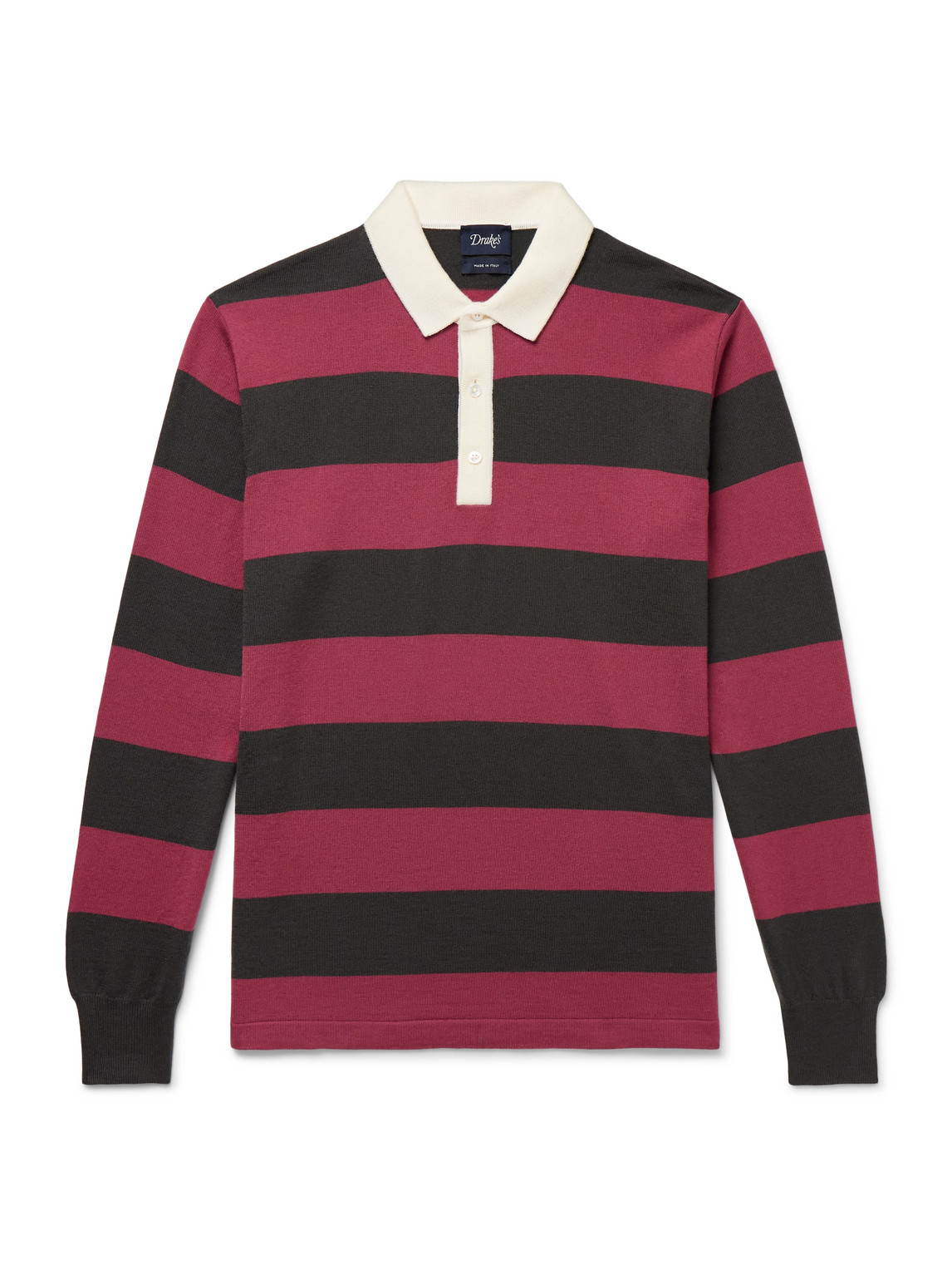 Drake's Striped Merino Wool Polo Shirt In Pink