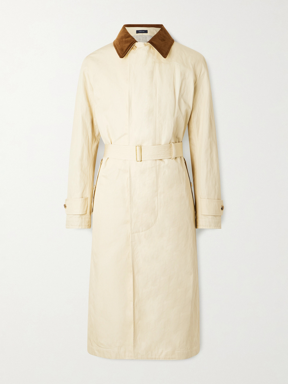 Drake's Rider's Belted Corduroy-trimmed Cotton-blend Twill Coat In Neutral