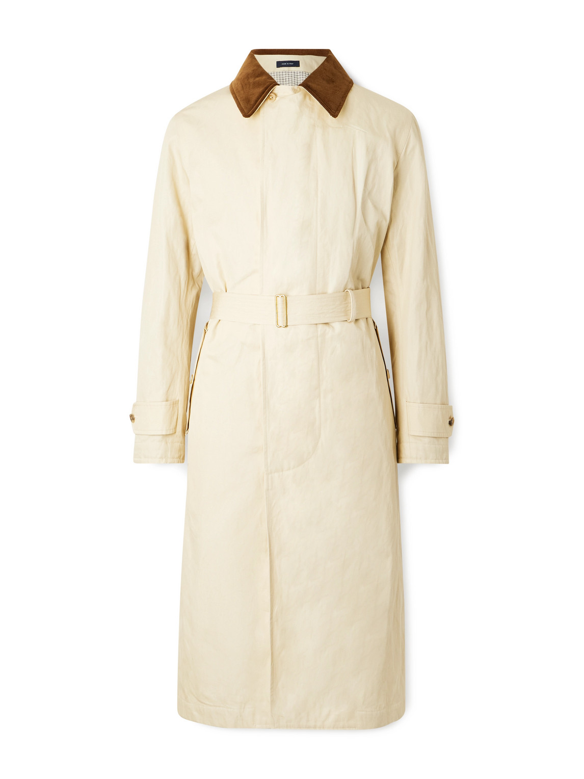 Drake's Rider's Belted Corduroy-trimmed Cotton-blend Twill Coat In Neutral