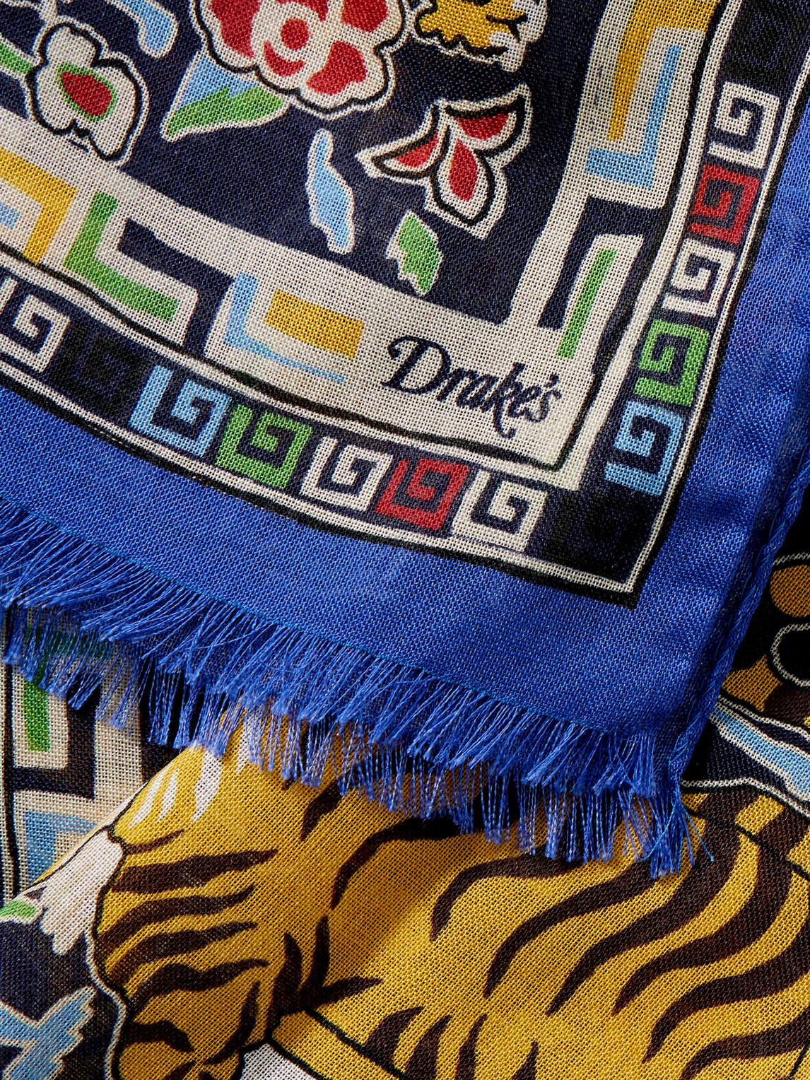 Drake's Frayed Printed Wool And Silk-blend Scarf In Multi