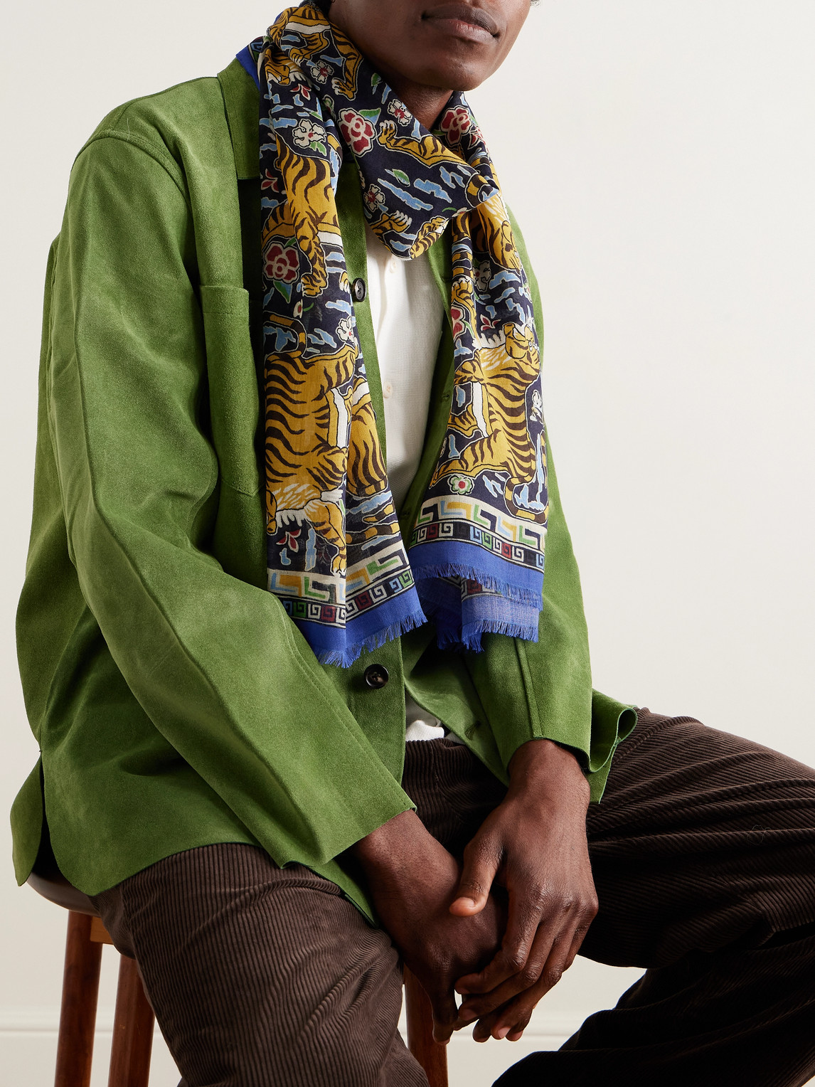 Drake's Frayed Printed Wool And Silk-blend Scarf In Multi