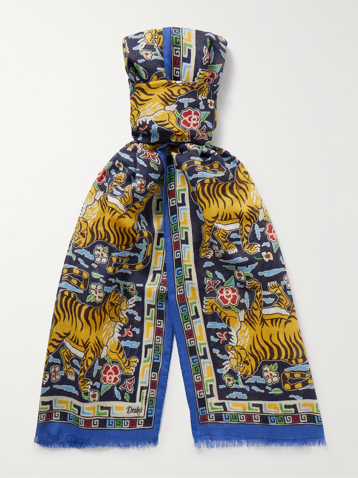 Drake's Frayed Printed Wool And Silk-blend Scarf In Multi
