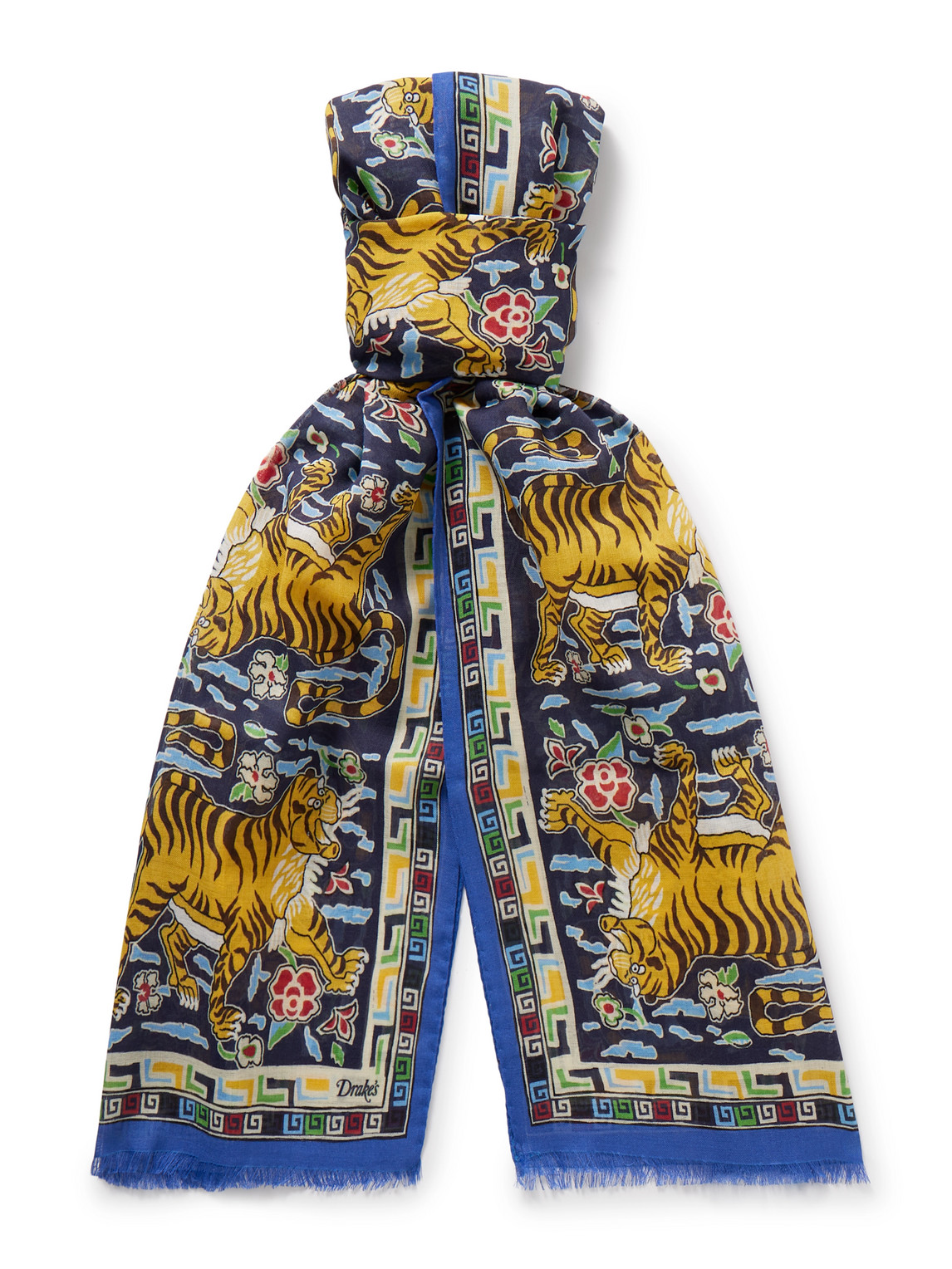 Drake's Frayed Printed Wool And Silk-blend Scarf In Multi