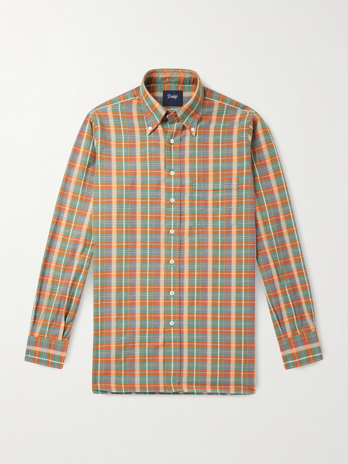Drake's Button-down Collar Checked Cotton-madras Shirt In Multi