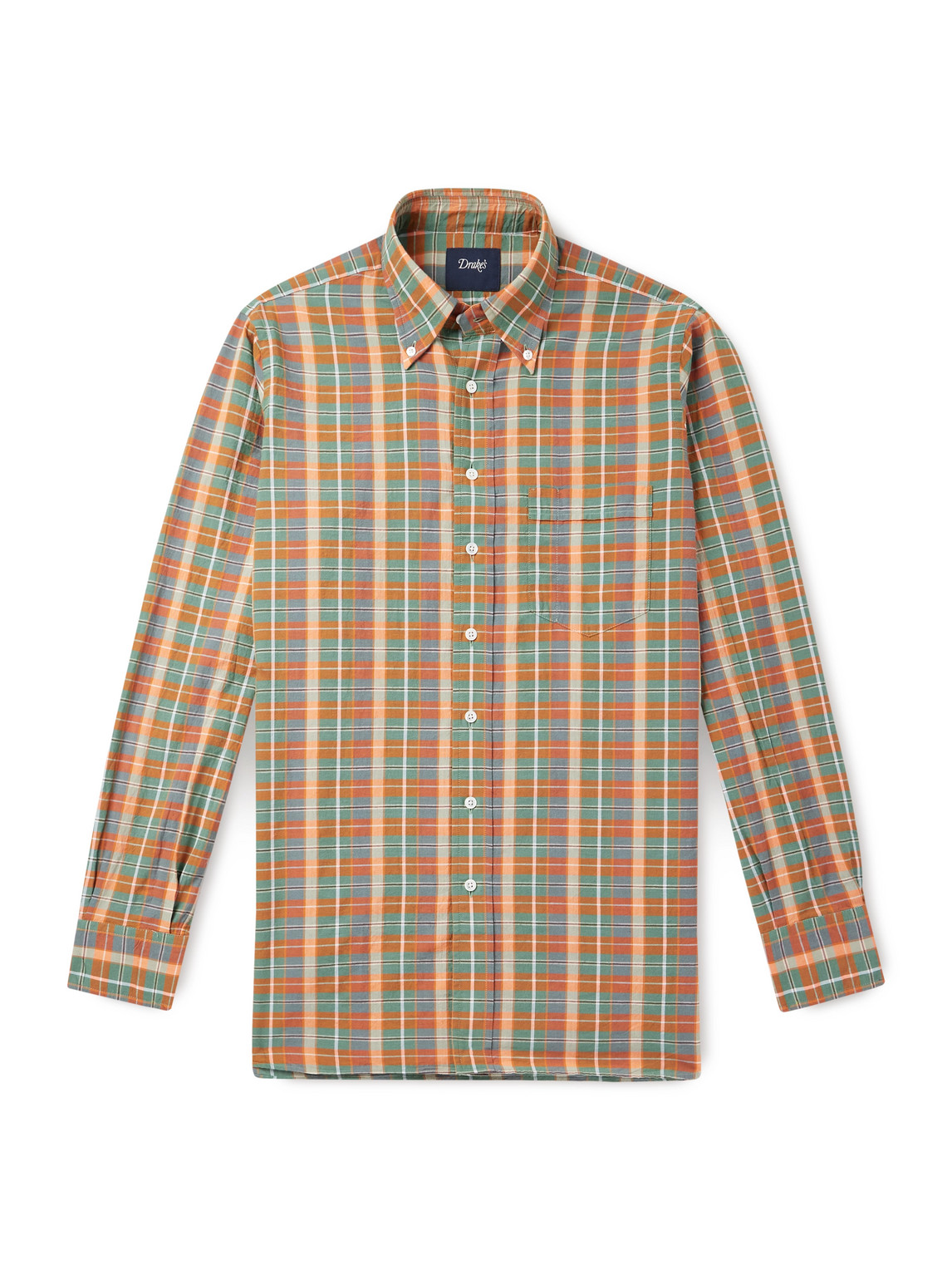 Drake's Button-down Collar Checked Cotton-madras Shirt In Multi