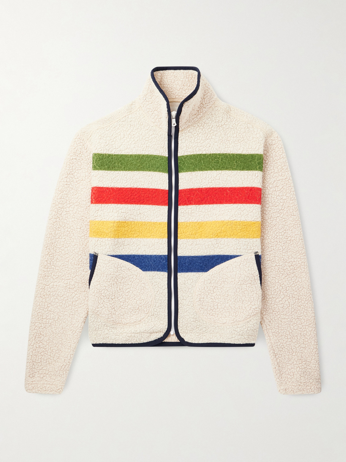 Drake's Striped Wool-blend Fleece Jacket In Neutral