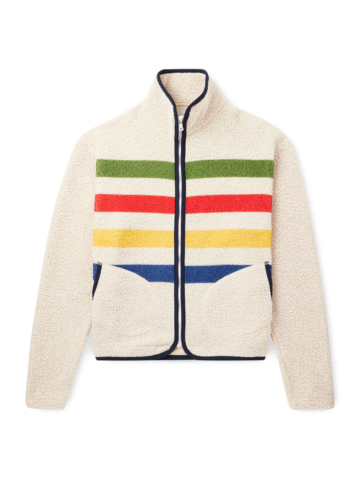 Drake's Striped Wool-blend Fleece Jacket In Neutral