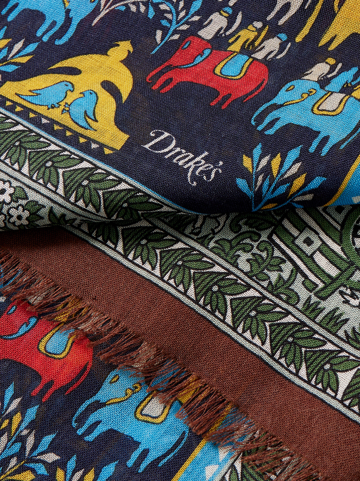  Drake's - Frayed Printed Wool And Silk-blend Scarf - Men - Blue 