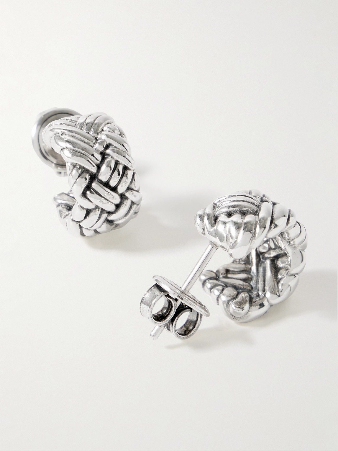 Bottega Veneta Intrecciato Small Sterling Silver Earrings In Metallic