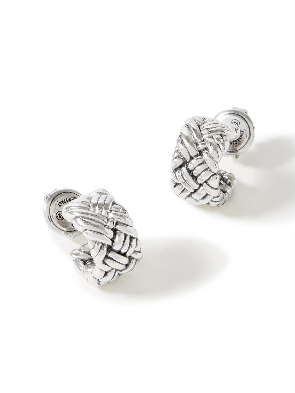 Bottega Veneta Intrecciato Small Sterling Silver Earrings In Metallic