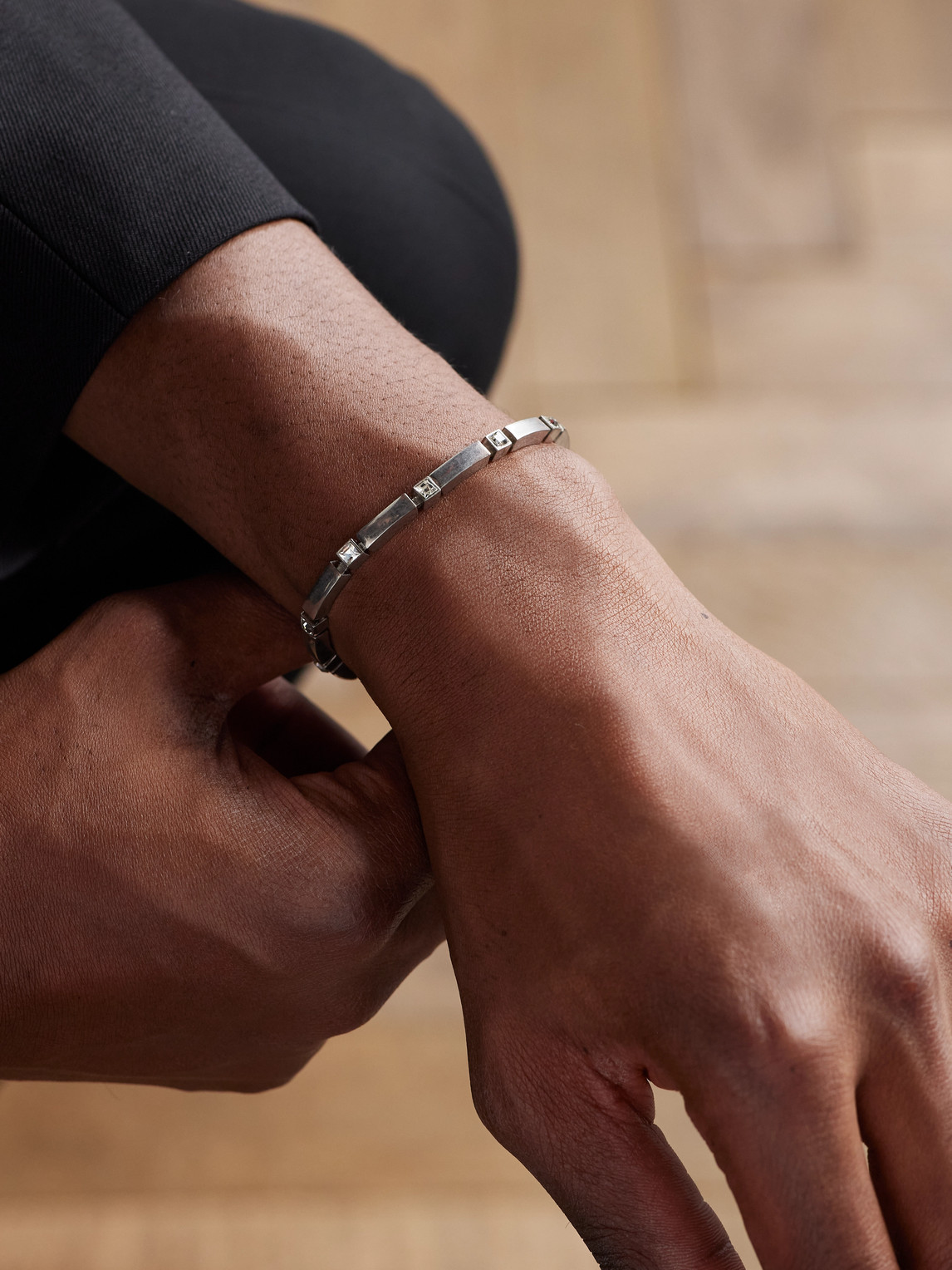 Saint Laurent Crystal-embellished Silver-tone Bracelet In Silver