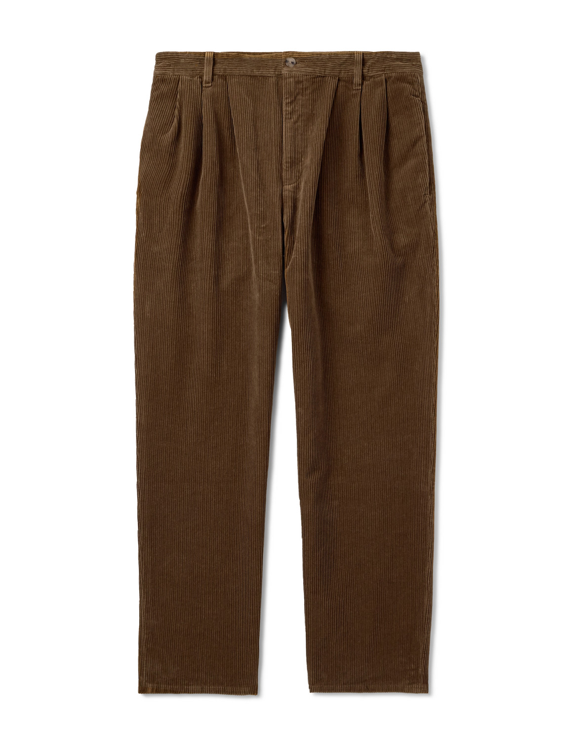 Saint Laurent Straight-leg Pleated Cotton-corduroy Trousers In Brown