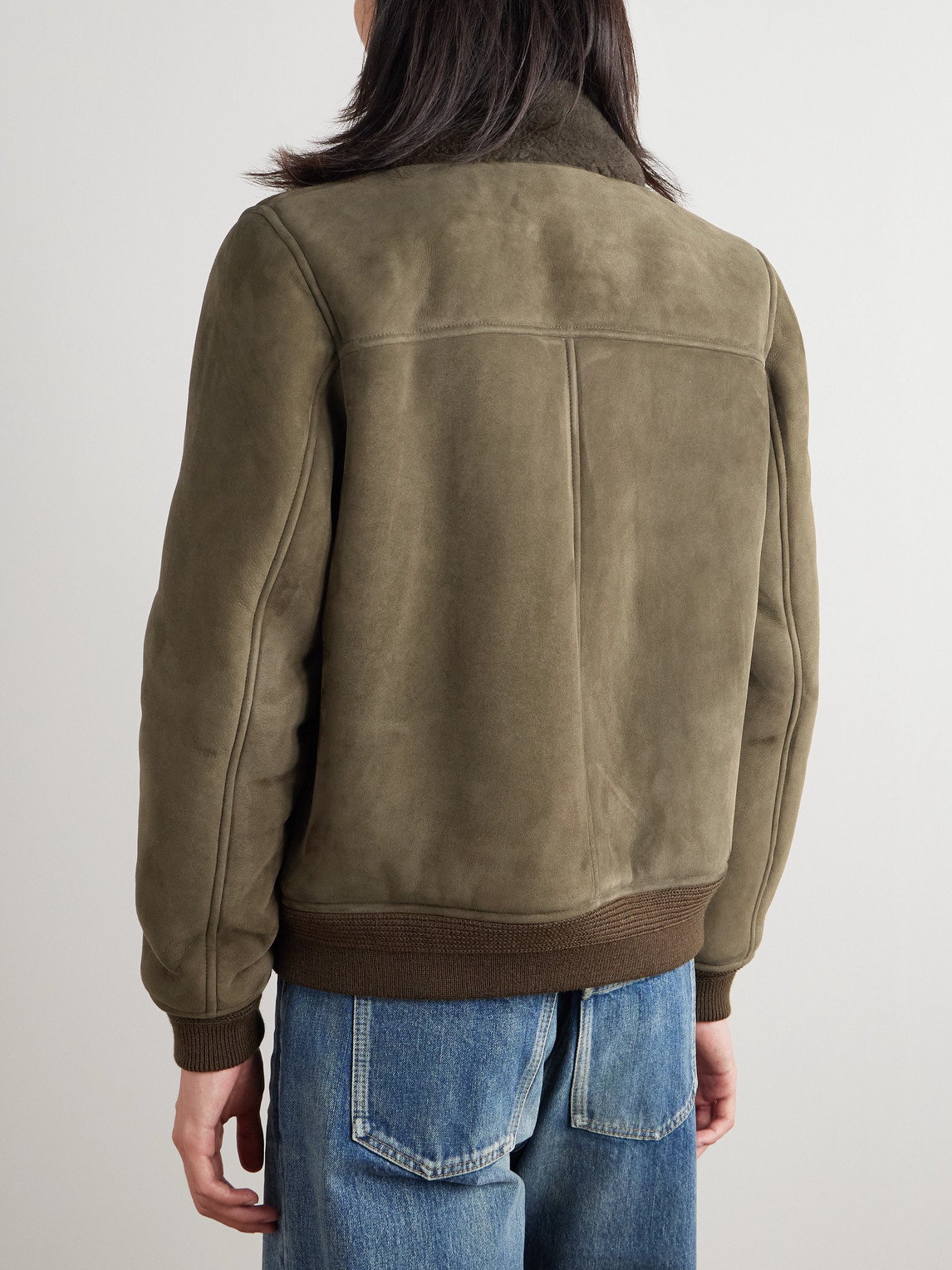 Saint Laurent Shearling Blouson Jacket In Green