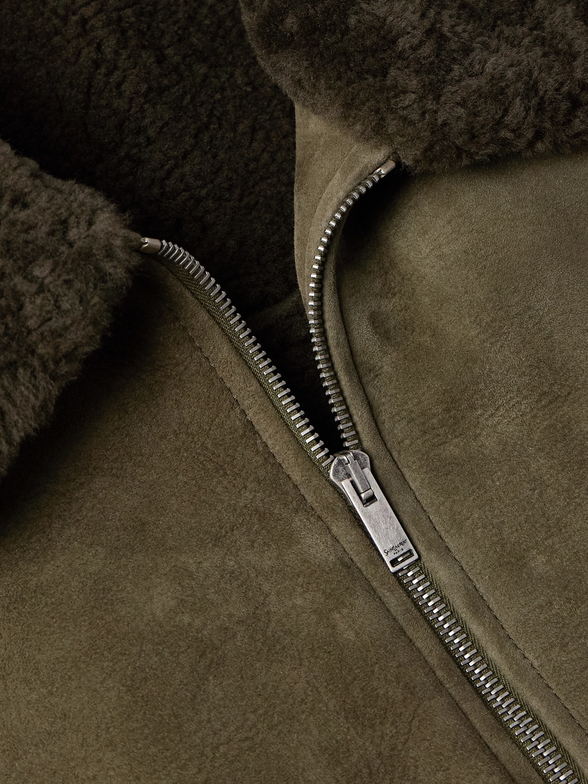 Saint Laurent Shearling Blouson Jacket In Green