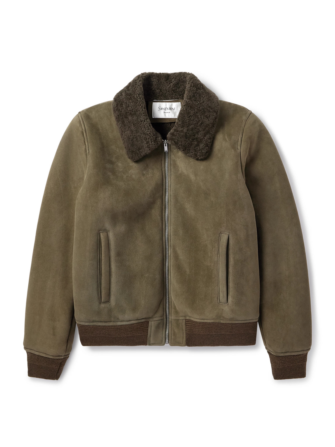 Saint Laurent Shearling Blouson Jacket In Green