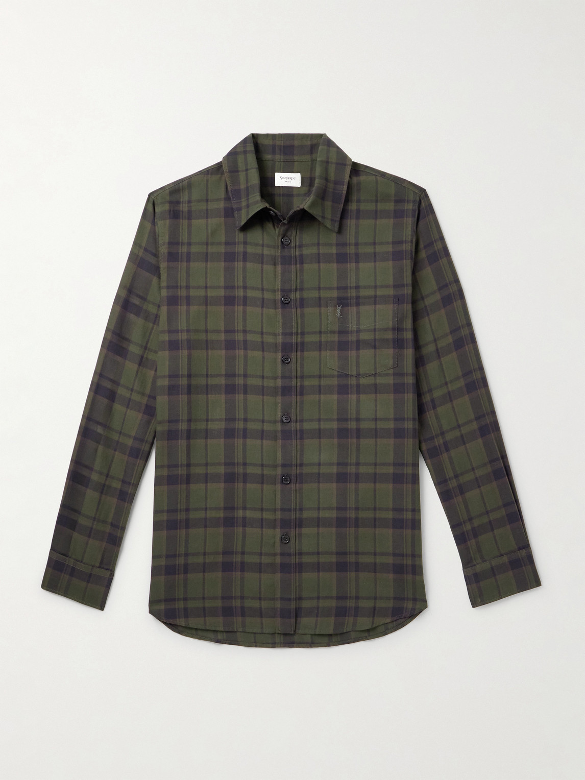 Saint Laurent Logo-Embroidered Checked Cotton-Twill hirt - Men