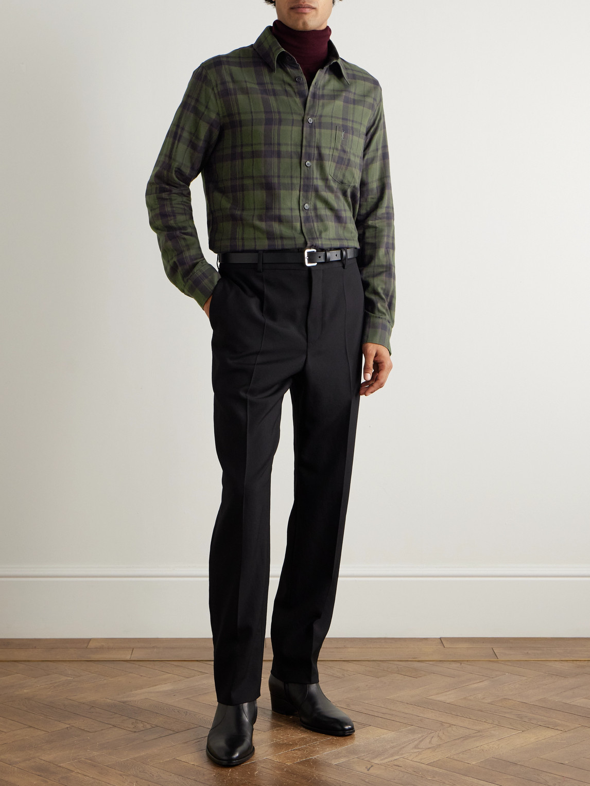 Saint Laurent Button-down Shirt With Curved Hem And Pocket In Green