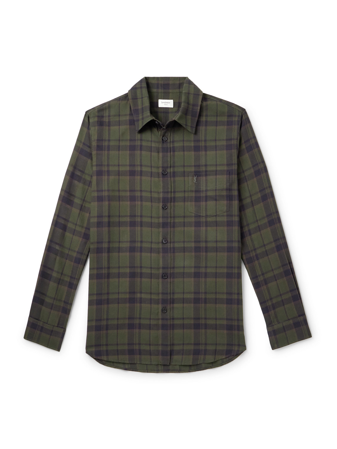 Saint Laurent Button-down Shirt With Curved Hem And Pocket In Green