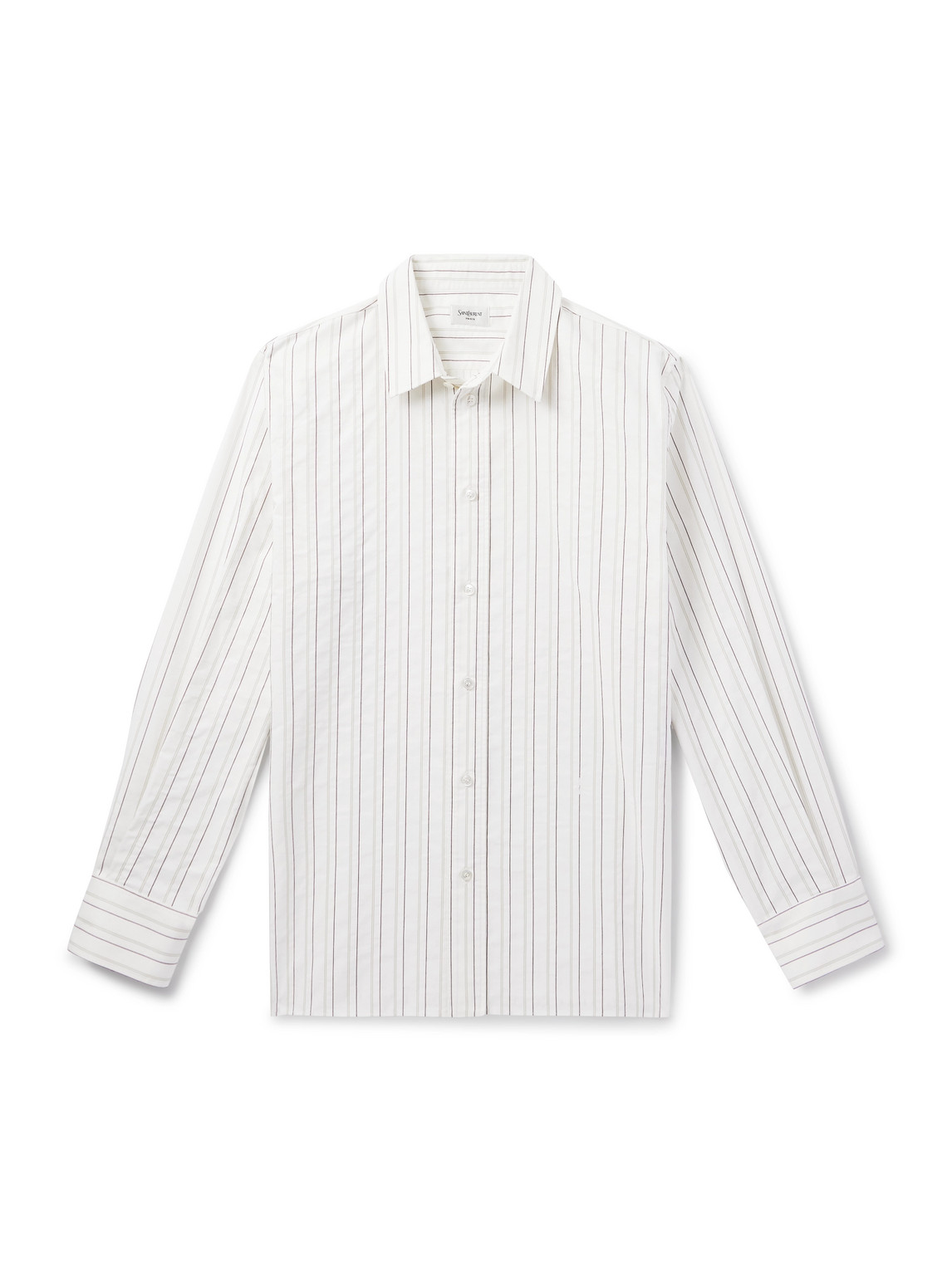 Saint Laurent Cassandre Shirt In Self-stripe Cotton Poplin In White