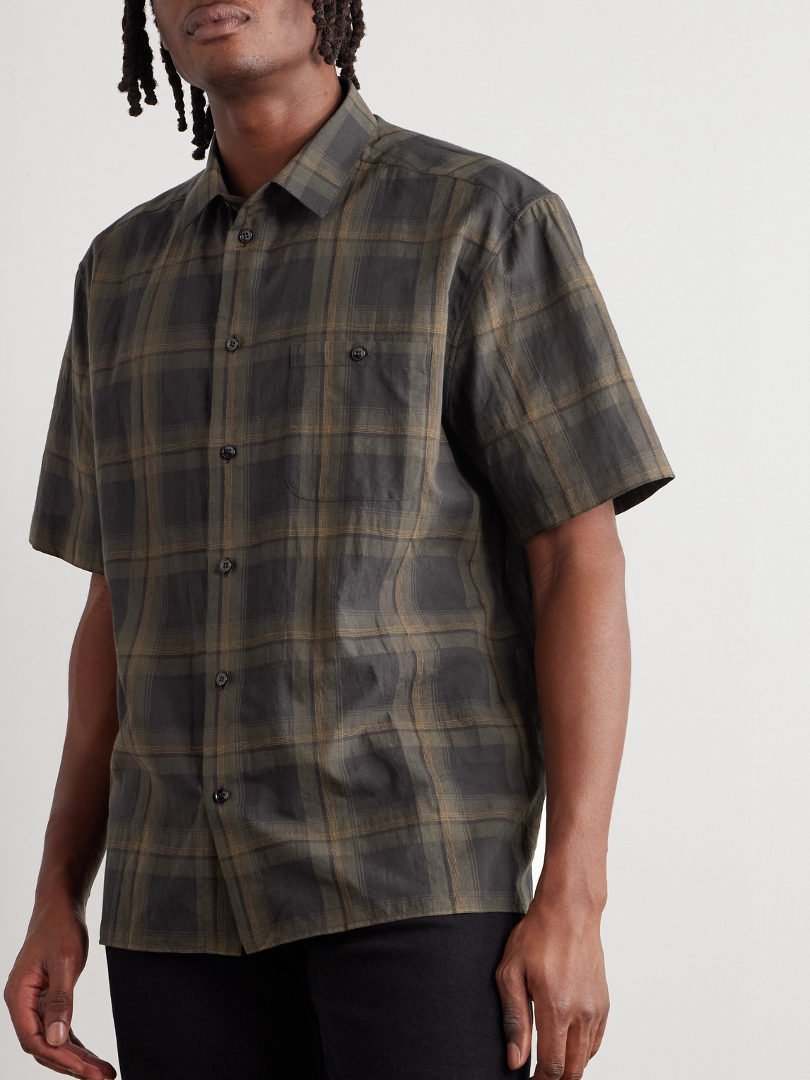 Saint Laurent Checked Cotton-voile Shirt In Blue