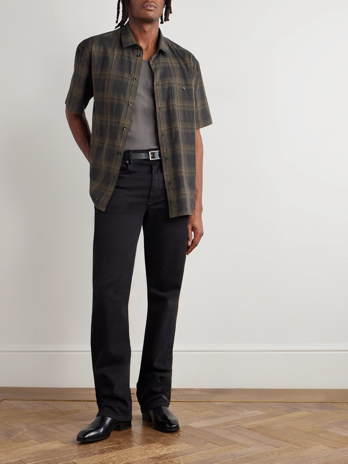 Saint Laurent Checked Cotton-voile Shirt In Blue