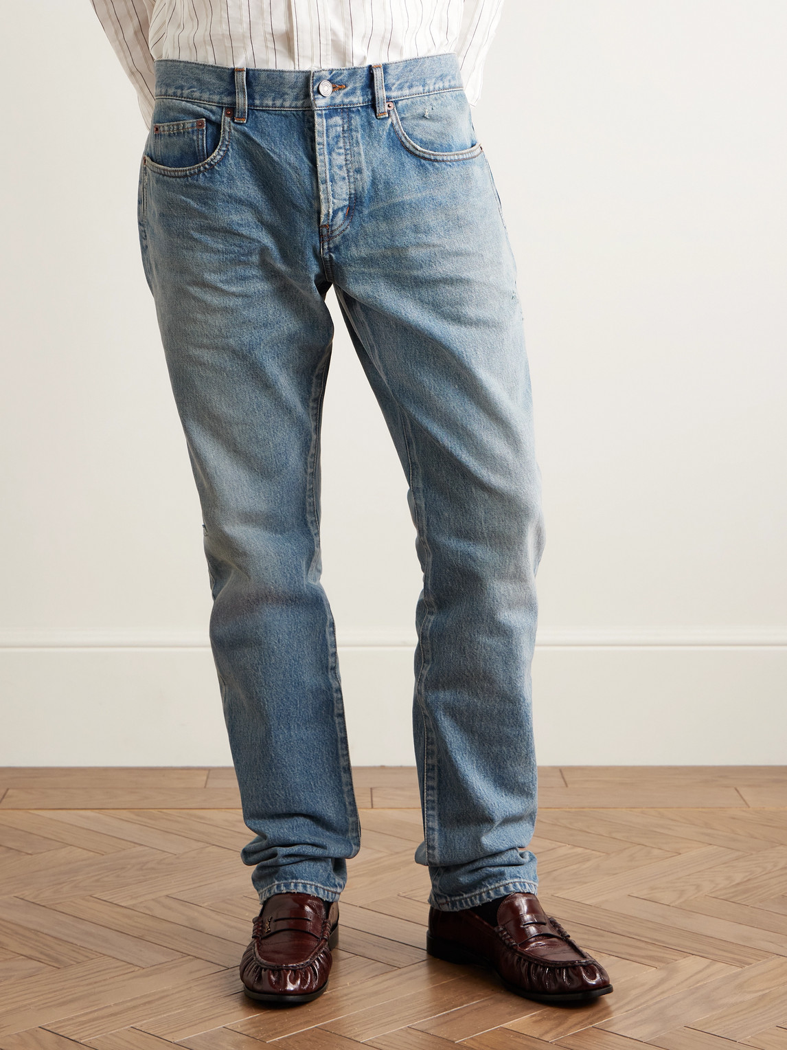 Saint Laurent Slim-fit Distressed Jeans In Blue