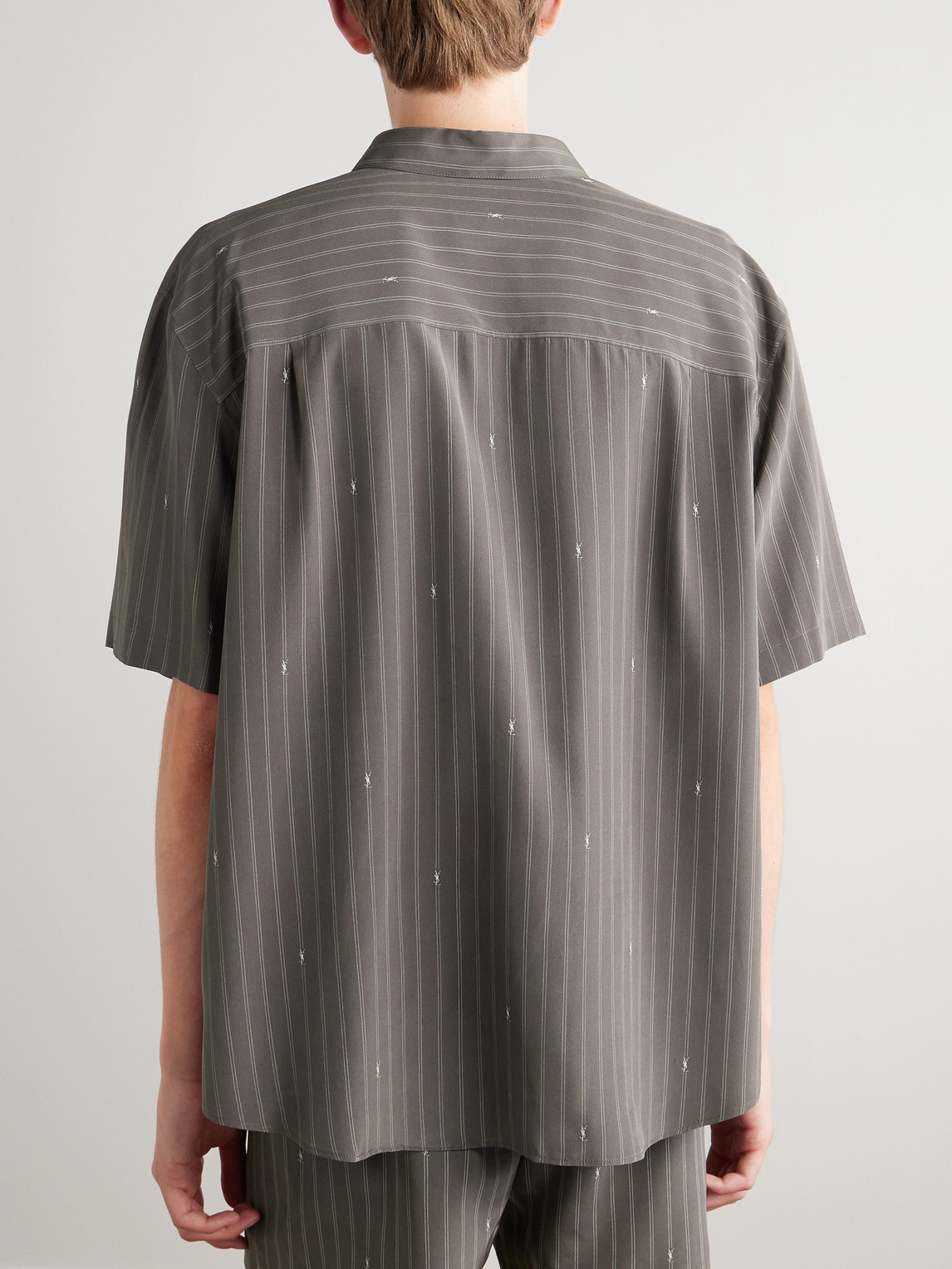 Saint Laurent Striped Silk Crepe De Chine Shirt In Gray