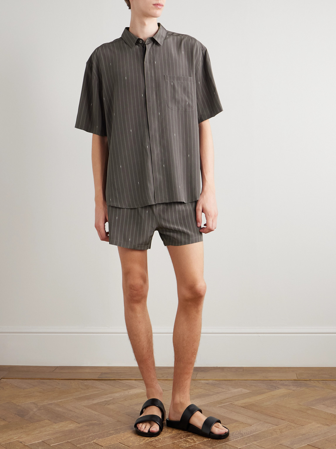 Saint Laurent Striped Silk Crepe De Chine Shirt In Gray